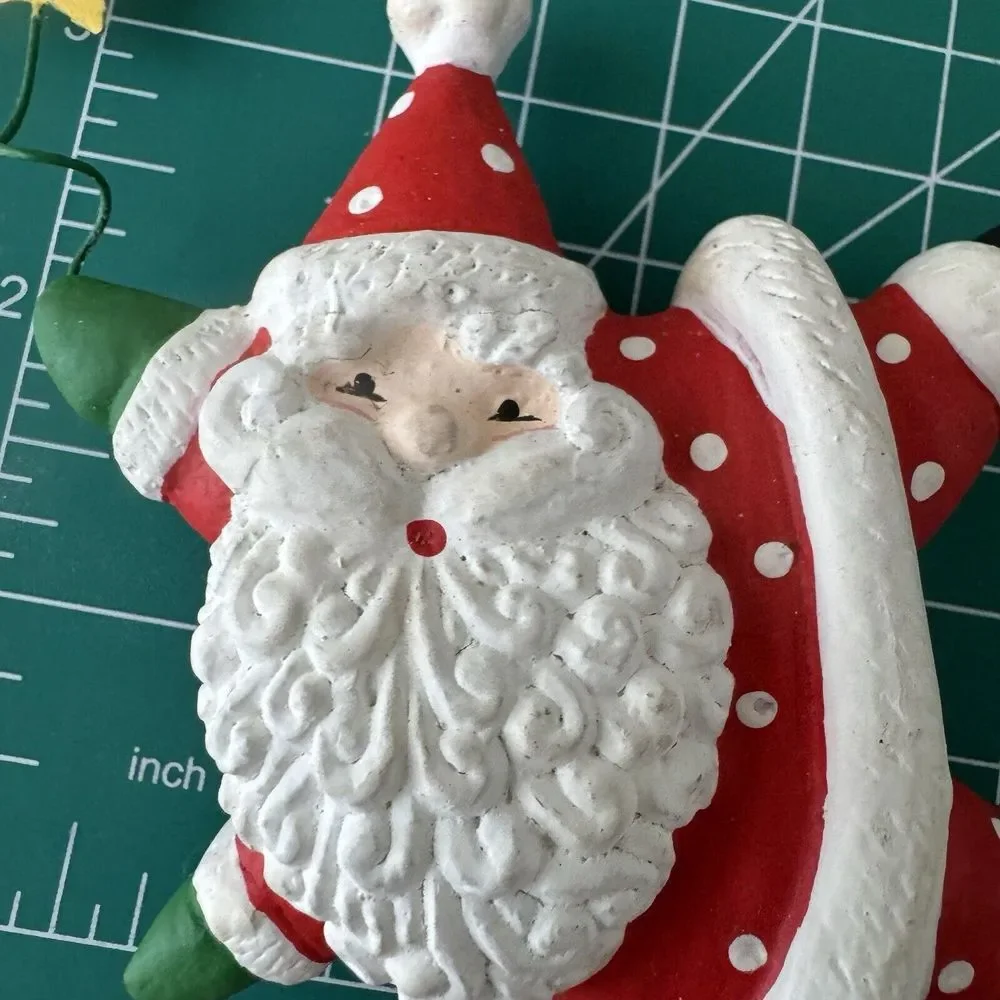 Vtg Y2k Santa Claus Star Shaped Christmas Ornament‎ Polkadot Whimsy Art